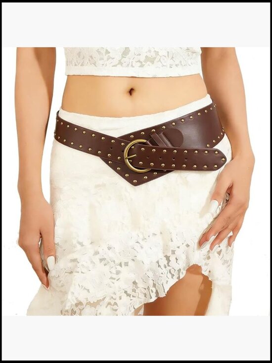 Faux Leather Wide Western Belt with Metal Buckle for Waist Cinching